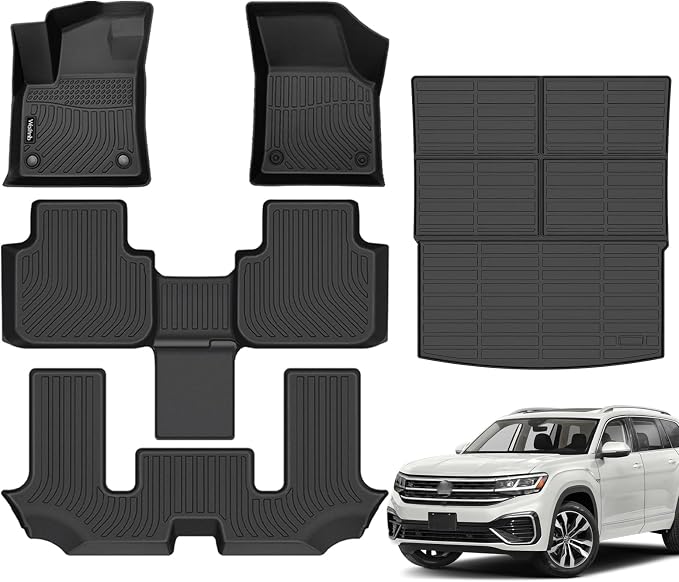 Wailtnb-Floor Mats & Cargo Mat Custom for Volkswagen Atlas 6 Seats Bucket Seating 2026-2018 All Weather Protection Waterproof TPE Rubber Car Floor Liners Full Set 2025