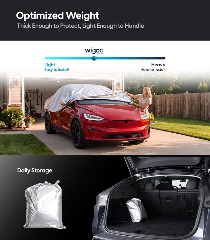 Wigoo Tesla Model X Car Cover Accessories 2015-2026, Custom Fit Waterproof All Weather Outdoor Full Car Cover, Windproof UV Rain Snow Dust Protection, Door Zipper, Charging Port, Ventilated Mesh