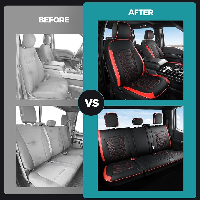Seat Covers for Ford F150 2015-2026 SuperCrew & Ford F250 F350 F450 Super Duty 2017-2026 Crew Cab, Faux Leather Waterproof Pickup Truck Seat Covers (5 Seats) Interior Accessories