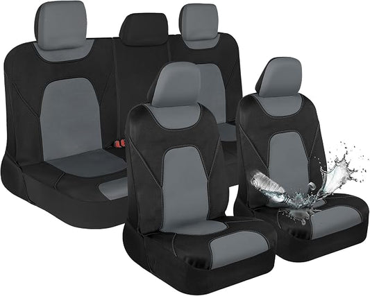 Motor Trend Waterproof Car Seat Covers Full Set – Black & Gray Seat Covers for Car Front & 60/40 Split Back Bench - Carseat Cover for Trucks, SUV - Universal Fit for Most Regular Size Vehicles