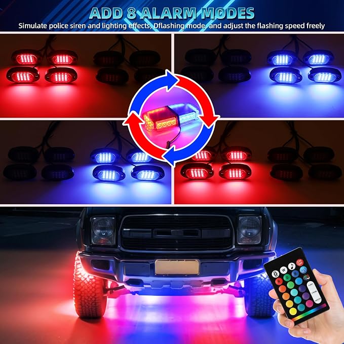 12 Pods RGB LED Rock Lights for Trucks Pickup Offroad Golf Cart SUV UTV, 6500K Super Bright, IP68 Waterproof, Segmented Color Change APP Control Underglow Kit with Power Swith Extension Wires, 12V