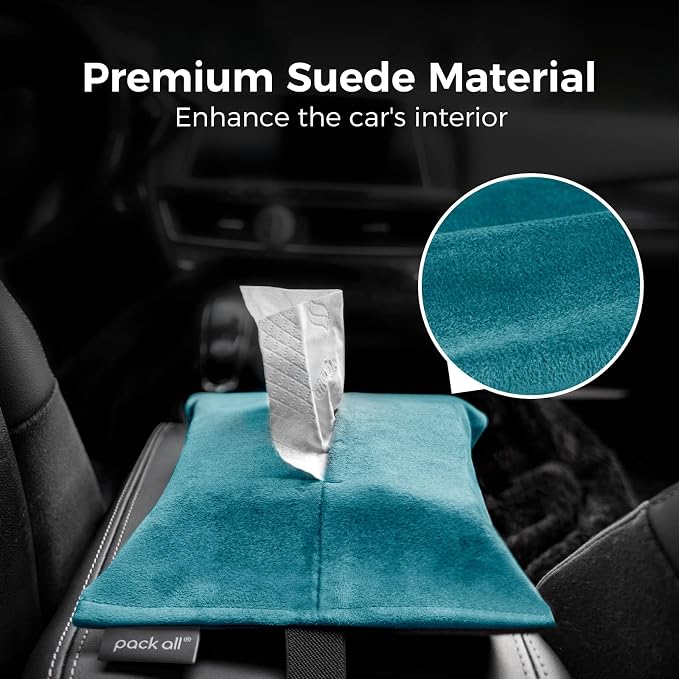 pack all Car Tissue Holder, Premium Microsuede Sun Visor Napkin Dispenser, Wipes Case for Backseat, Vehicle Accessories (Lake Blue)