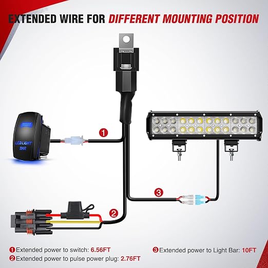 Nilight 14AWG LED Light Bar Wiring Harness Kit with Pulse Power Plug | Connector 12V On Off 5Pin Rocker Switch Relay Fuse for Polaris RZR General Ranger Pulse Bus bar - 1 Lead Blue