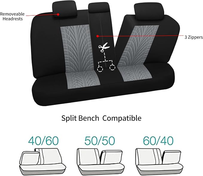 Pariitadin Car Seat Covers Full Set, Washable and Breathable Premium Cloth Automotive Vehicle Seat Cover for Car Interior, Universal Fit for Most Cars, Sedan, Truck, SUV(Black/Gray)