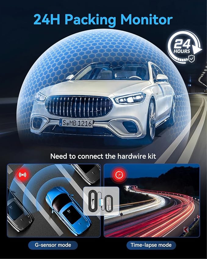 Dash Cam Front Rear with 3 Channel, 4K Full UHD Car Camera, 5GHz WiFi & App Control, Free 32GB Card Included, Dash Camera for Cars with IR Night Vision, 24 Parking Mode, Loop Recording, G-Sensor