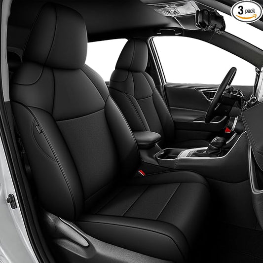 AOMSAZTO Custom Fit Seat Covers for Toyota RAV4: 2022 2023 2024 2025 SE Hybrid, 2019 2020 2021 2022 2023 2024 2025 Prime & XSE Hybrid - Full Set Waterproof Faux Leather (Black)