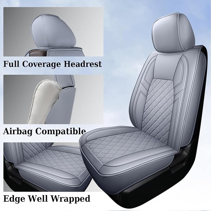 Coverado Toyota Tundra Seat Covers, Leather Seat Covers Compatible with 2007-2021 Toyota Tundra Crew/Crewmax/Extended/Double Cab Automotive Seat Covers for Car Trucks (Front, Gray)