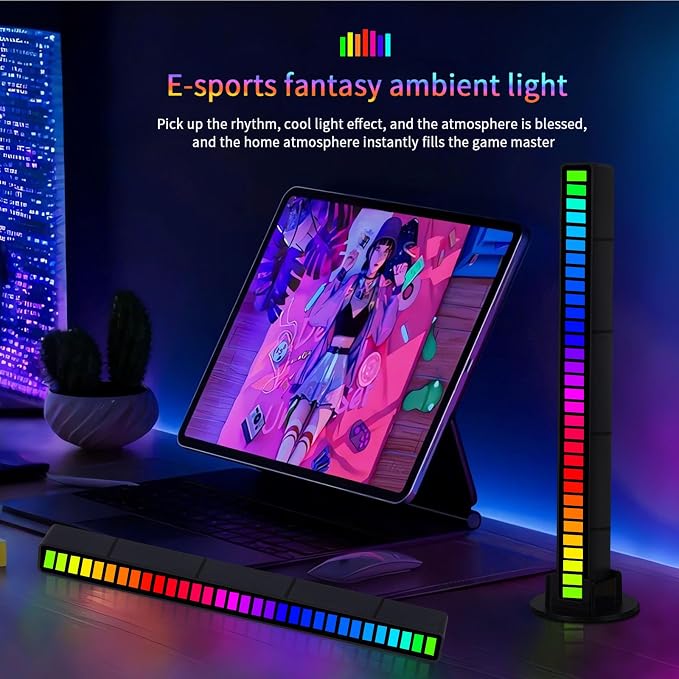 RGB Sound-Activated Music Rhythm Car Ambient Light, 2packs | Gaming or Party Atmosphere, Sound-Sensitive Pulsing, Rechargeable Battery, Soft RGB Lighting, Type-C Charging