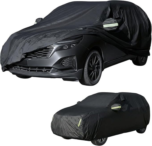 SUV Car Cover Waterproof All Weather, Full Exterior Outdoor Car Cover Up to 187 in with Door Zipper, Windproof Straps, UV Rain Snow Dust Protection (Black)