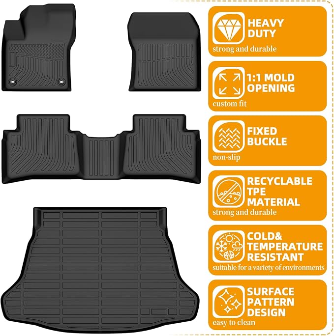 Floor Mats for Toyota Prius 2016-2022(NOT for Prius c & Prius v) | Front Rear Mats & Cargo Liner, TPE Non-Slip Waterproof Summer Winter Car Accessories