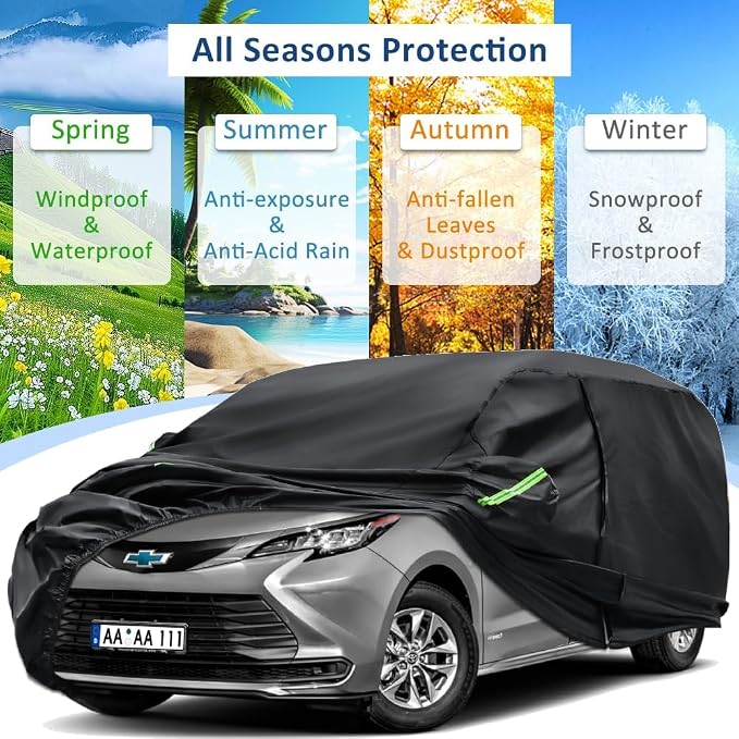 Sailnovo Car Cover Waterproof All Weather, 7 Layers Heavy Duty Full Exterior Cover for Car Outdoor Snow Sun UV Protection with Zipper for Automobiles（SWM9)