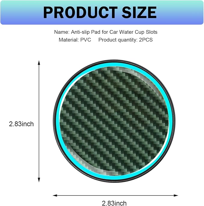2 PCS Car Cup Coasters, Luminous Car Coasters, 2.83" Carbon Fiber Non-Slip Insert Coaster, Universal for Most Cars (Black)