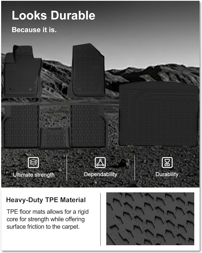 Kiwi Master Floor Mats & Cargo Mat for 2017-2026 Jeep Compass | OEM Replacement ‎82214651 ‎82214666, Custom Fit All Weather Car Mat, Heavy Duty TPE Floor Liners, Front Rear Trunk Set, Black