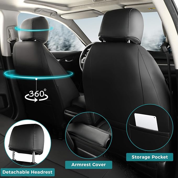 Seat Covers for Honda Civic Hatchback Sport Touring Hybrid 2022-2026 & EX-L 2022-2024, Faux Leather Car Seats Cover Full Set (60/40 Split Seatback-with Rear Armrest) Black