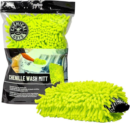 Chemical Guys Chenille Premium Scratch-Free Microfiber Wash Mitt for Car Washing - Lime Green,Ultra-Soft Car Wash Glove,Swirl-Free Finish,Safe for Trucks,SUVs,Motorcycles,and More,(Pack of 12)