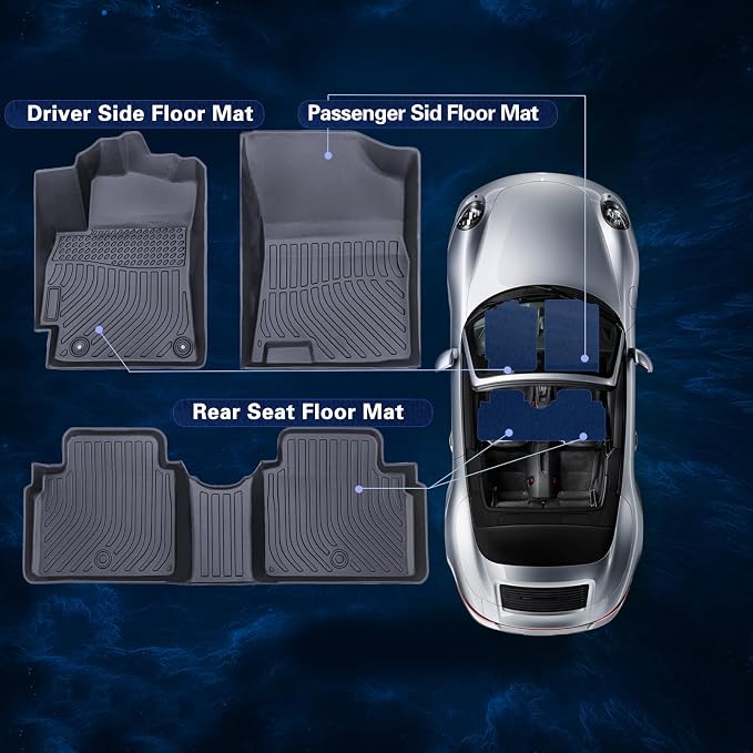 Floor Mats for 2021-2023 Elantra N (No Fit 21-23 Hybrid) All Weather Protection Custom TPE Rubber Floor Odorless Anti-Slip Waterproof, 1st & 2nd Row, Black