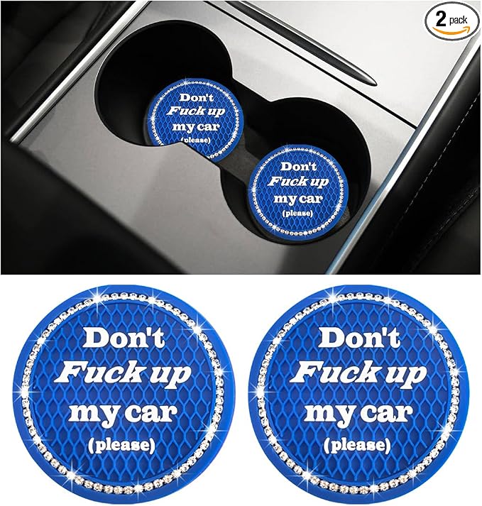 Ziciner 2 Pack Bling Car Cup Holder Coaster, 2.75 Inch Anti-Slip Auto Insert Cup Coaster, Crystal Car Drink Cup Mat Perfect for Women Girls, Universal Interior Decor Accessories (Dark Blue)