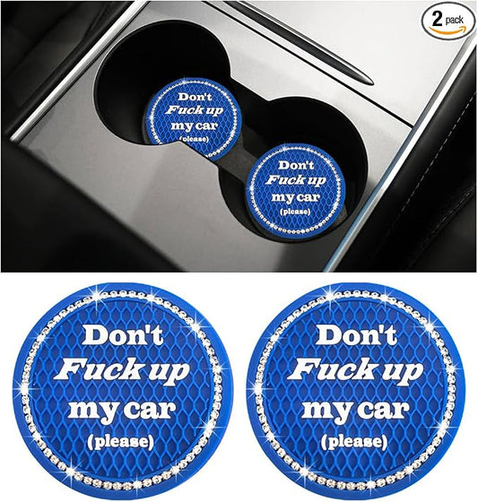 Ziciner 2 Pack Bling Car Cup Holder Coaster, 2.75 Inch Anti-Slip Auto Insert Cup Coaster, Crystal Car Drink Cup Mat Perfect for Women Girls, Universal Interior Decor Accessories (Dark Blue)