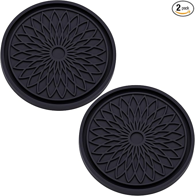 2-Pack Car Cup Holder Coaster Inserts, 2.75 Inch Non-Slip Silicone Liners, Shockproof Drink Holder Mat for Women Men, Universal Fit for Most Vehicles (Black)