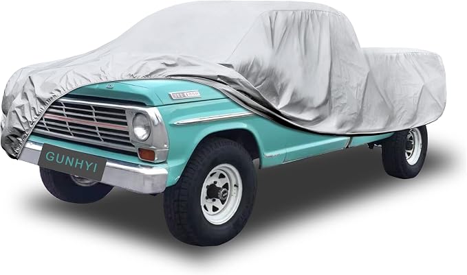 GUNHYI Pickup Truck Cover Waterproof All Weather, 6 Layer Full Size Cover Universal Fit Chevy S10/C10, Ford F100, RAM 1500, Silverado 1500, Tacoma Regular Cab Single Cab (Truck, up to 210 inch)