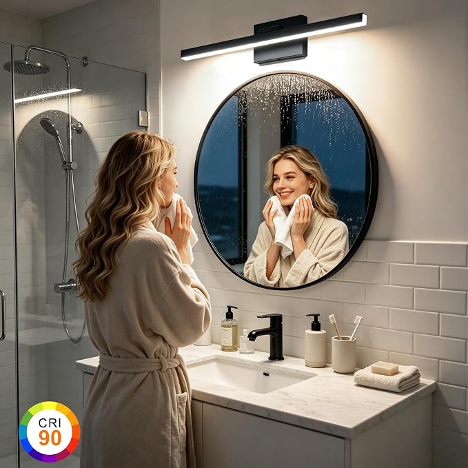 IZORRO Modern Bathroom Vanity Light 32 inch, Rotatable, 24W Dimmable Led Bathroom Light Fixture Over Mirror, Black Vanity Light Bar (5 Color Temperature)