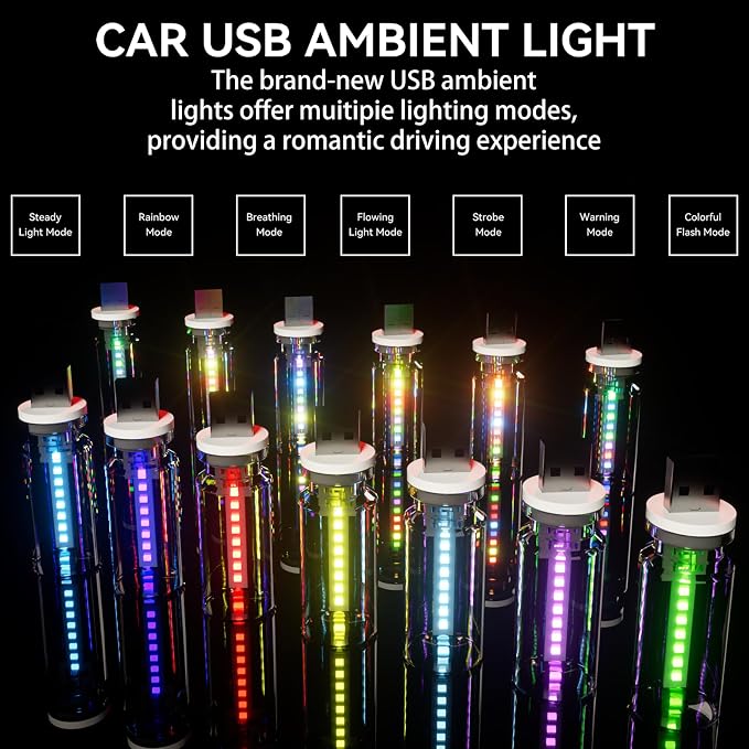 4 PCS USB Night Light Bulb,Touch Dimmable Retro Car Interior Ambient Light | Portable Glass Bottle Design Chubby Glow LED Light for Car, Truck, Bedroom, Multicolor RGB Lighting