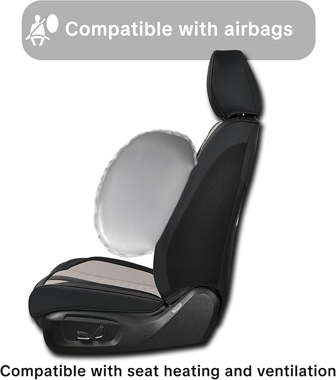 Black and Grey PU Leather Car Seat Covers | Luxury Waterproof Car Seat Covers with Lumbar Support, Non-Slip Base, Airbag Compatibility, Easy Installation and Cleaning