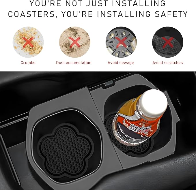 DXNQ 2 PCS Car Cup Coasters, Cute Flower Shaped Car Cup Holder Mat, PVC Waterproof Anti Slip Vehicle Cup Holder Insert Coaster, Universal Car Interior Decor Accessories (Black)