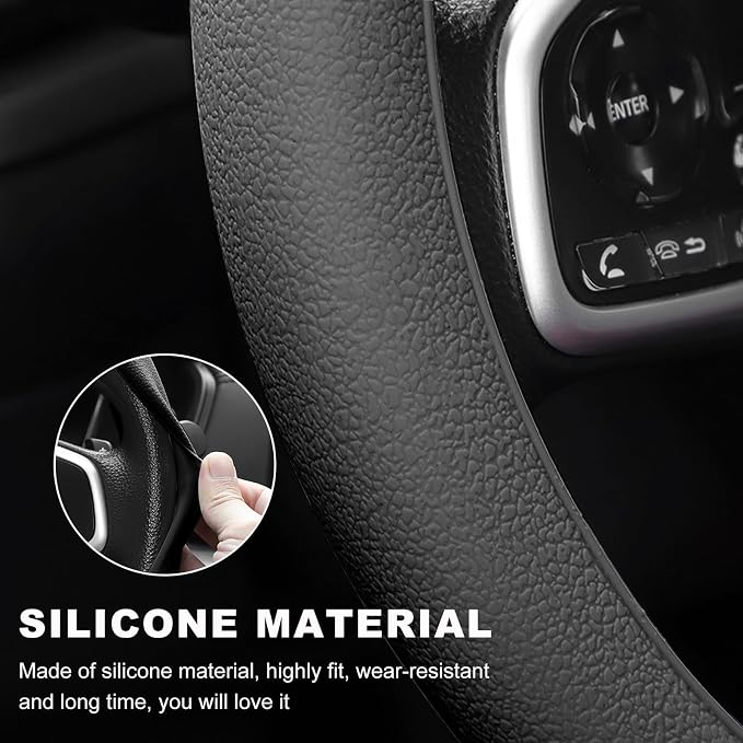 DXNQ Car Steering Wheel Cover, 13 to 14.17 inches Anti-Slip Silicone Steering Wheel Protector, Soft Flexible Shock-Absorbent Steering Wheel Protective Cover for Most Car Models (Black)
