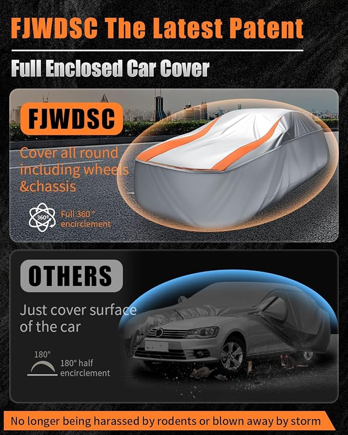 Sliver Full Enclosed Larger SUV Car Cover Universal Fit Tahoe/Traverse,Sienna,BMW X7/XM,Audi Q6/Q7,GLS/EQS,Yukon,Lexus LX/TX,GL8,Odyssey,Ford Flex,Durango,Infiniti QX60/80,EM90,Pacifica