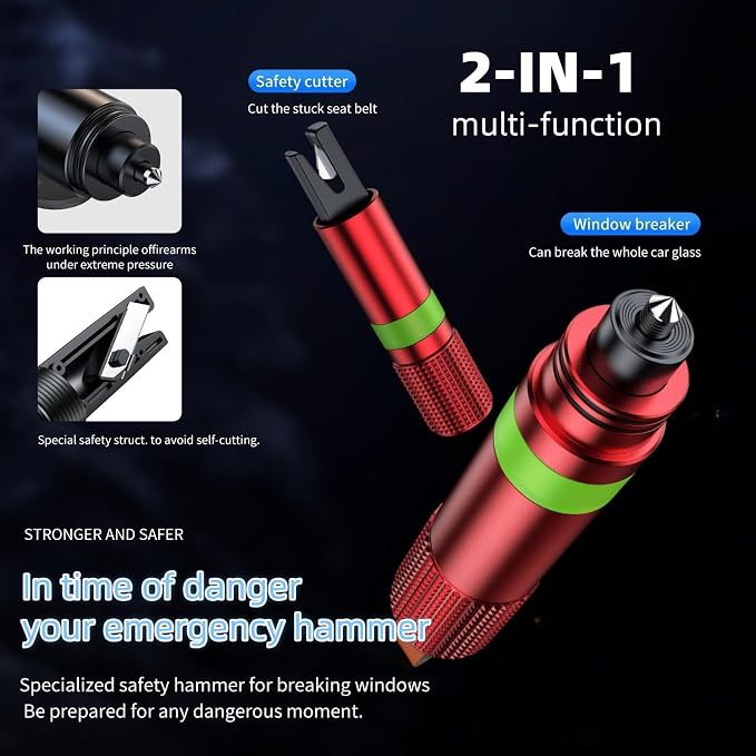 Car Window Breaker and Seatbelt Cutter Keychain,2 in 1 Safe Hammer Glass Break Underwater,Safety Automotive Emergency Escape Tool (3, redblacksilver)