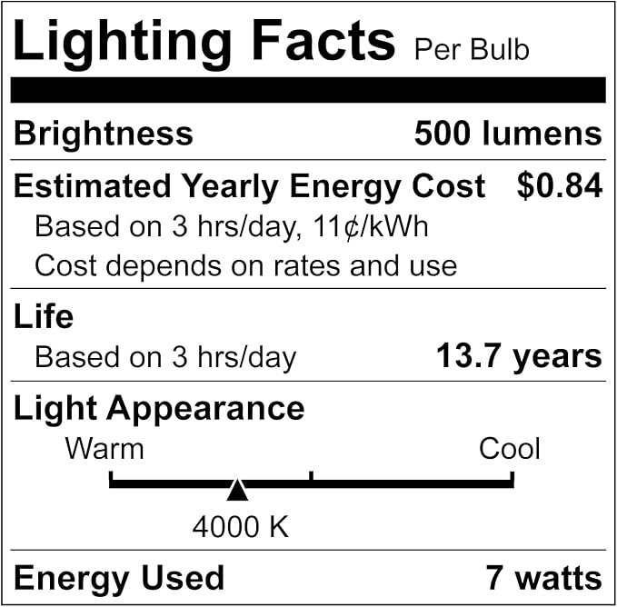 Sunlite G16.5 Light Bulb LED, 7 Watts (60W Equiv.), 500 Lumens, Dimmable, Type G Globe Shape E12 Candelabra Base, Short Bulbs, Vanity Mirror Bulbs, 4000K Cool White, Clear, 6 Count