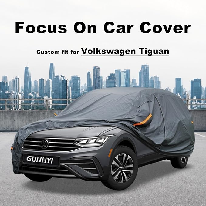 GUNHYI Premium Car Cover Custom Fit VW Tiguan (2016-2026), 16 Layers Heavy Duty Car Cover Waterproof All Weather with Zipper Door for Sun Rain Snow Dust Uv Protection