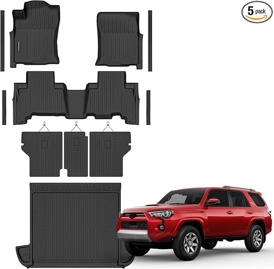 Floor Mats for Toyota 4Runner 2013-2024 (Only for 5 Seats) Upgrade Trunk Mat with Backrest Mat All Weather TPE Floor Liners Fit for Toyota 5th Gen 4 Runner Anti-Slip Full Set Car Accessories