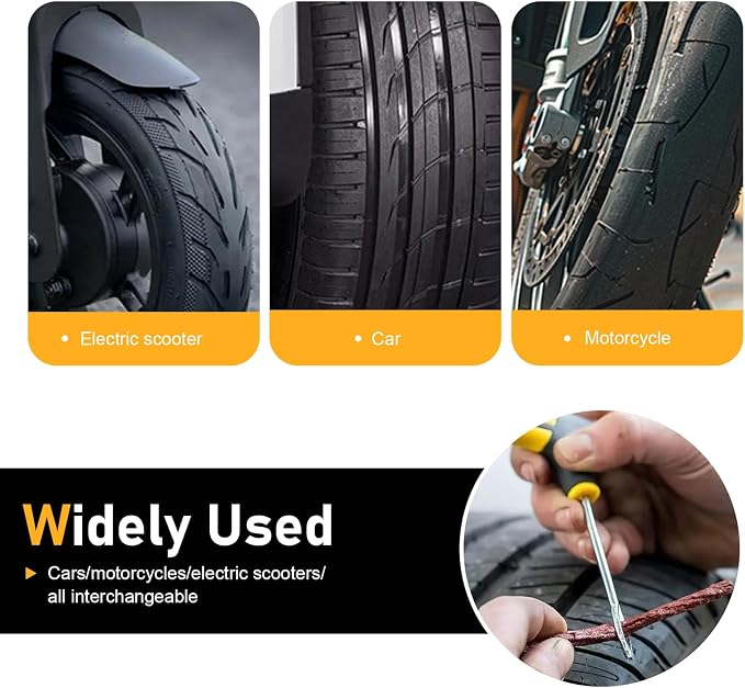 22 PCS Tire Plug Kit, Heavy Duty Tire Patch Kit with 2 T-Handles, 15 Rubber Strings, 5 Bolts, Emergency Tires Puncture Repair Set, Universal for Car, Motorcycle, Truck & Tractor