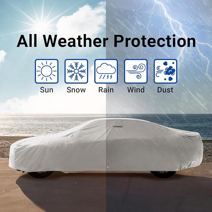 iCarCover Fits [1964-1968 Ford Mustang] Premium Custom Car Cover Waterproof All Weather Resistant Outdoor Indoor Sun Snow Storm UV Protection Form-Fit Padded Cover with Straps - Light Gray/Black