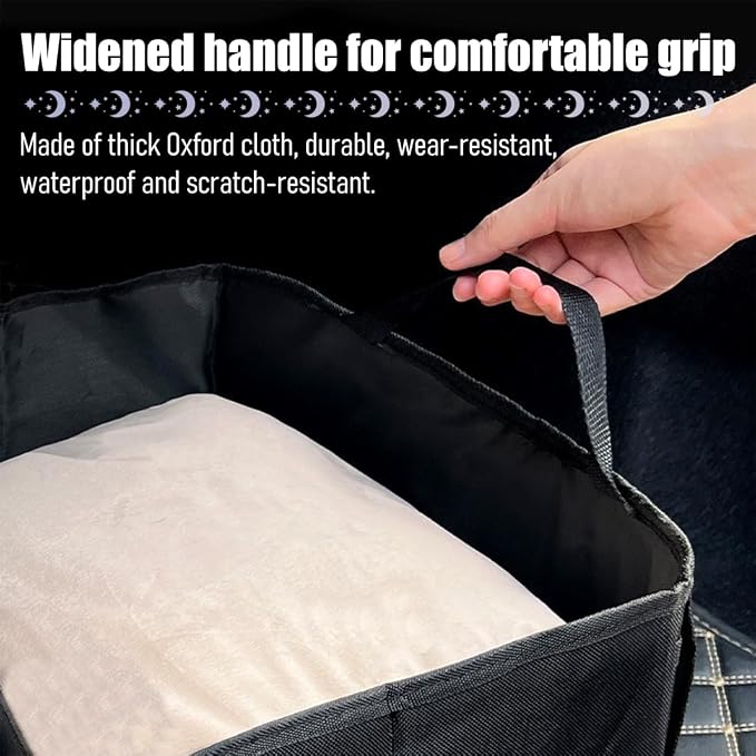 Car Trunk Organizer, Foldable Multi-Compartment Vehicle Console Trunk Storage Box, Collapsible Automotive Interior Grocery Cargo Organizer, Universal Fit (Black)