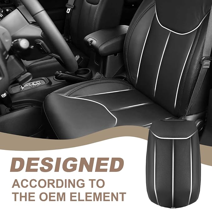 Muslogy Center Console Armrest Cover Fit for Jeep Wrangler JK JKU 2011-2017 Accessories, Comfort Armrest Pad Console Lid Cushion Vegan Leather Regular Thick