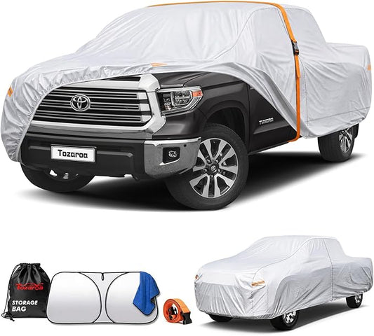 Truck Cover Waterproof All-Weather,Outdoor Pickup Covers(Length 211-228 inch) with Windshield Sun Shade Universal Fit Tacoma, Tundra, F-150, RAM 1500 etc,Size T3 (See Size Chart)