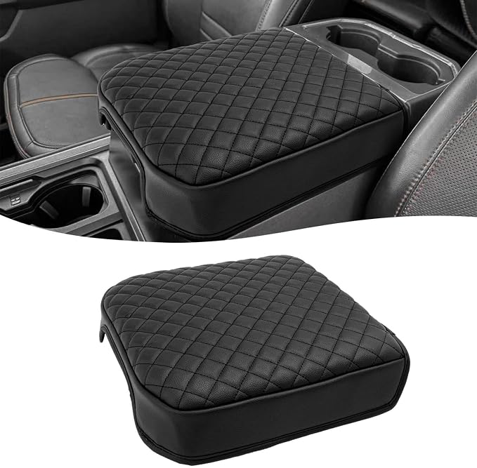 KBH Center Console Armrest Cover for 2023 2024 2025 2026 Ford F250 F350 F450 F550 Super Duty, Vinyl Leather Trim, Arm Rest Lid Cushion Protector, Anti-Scratch, Black (Fits Bucket Seat Console Only)