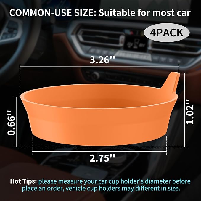 ME.FAN Car Cup Holder Coasters [4 Pack] Silicone Cups Mats, Automotive Universal Non-Slip Recessed Interior Accessories Orange