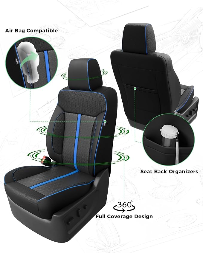 Custom Leather Seat Covers for 2014-2018 Sierra/Silverado 1500 | Only Crew Cab, Fits 2500/3500HD 2015-2020, no Rear Armrest/Seatback Storage, Waterproof, Scratch-resistant, Easy-clean