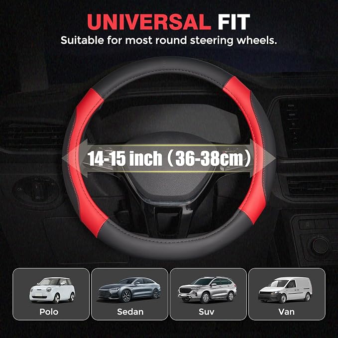 FLORICH Car Steering Wheel Cover, Microfiber Leather Steering Wheel Covers with Anti-Slip Lining, Breathable Elastic Car Steering Wheel Protector, Universal Standard Size 14-15 inch