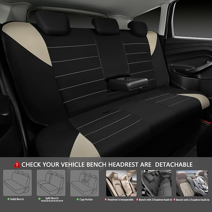 CAR PASS Waterproof Car Seat Covers Full Sets, Universal Fit Seat Covers for Cars, EVA Neoprene Seat Cover Set Full Sets, Interior Covers for Auto SUV,Vans,sedans, Trucks,(Black and Beige)