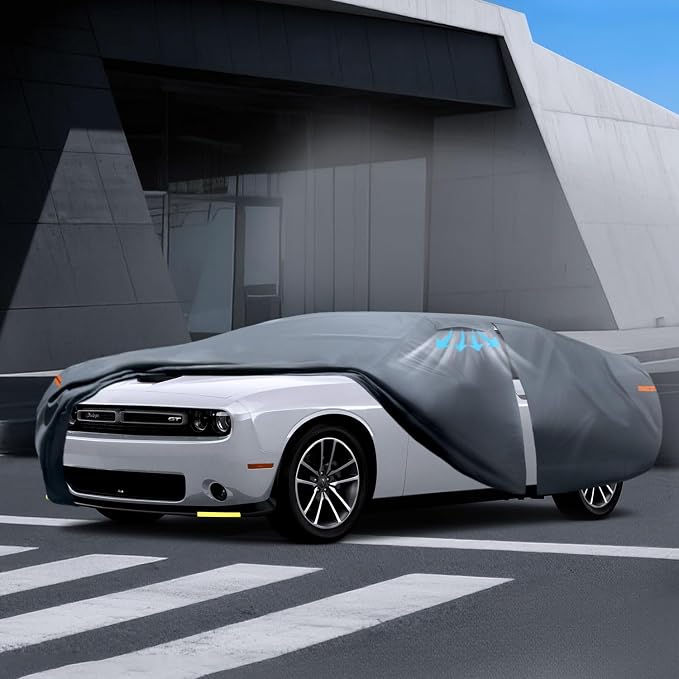 Waterproof Challenger Widebody（Next-Gen 2-Doo Car Cover with Breathable Vents, [Upgrade] Premium Covers with Cotton Liner and Zipper Door,Sun Rain Snow Dust Uv Protection.(Gift with Towel)