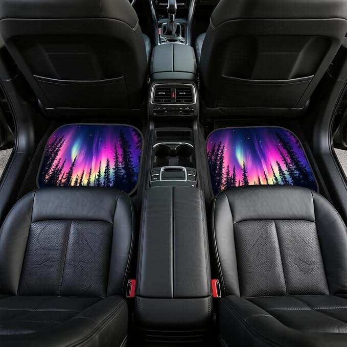 Aurora Car Floor Mats Colorful Northern Light Pine Forest Sky Carpet Front Rear Carpets Mat Decorative Car Floor Carpets Non-Slip Auto Car Accessories Universal Fit Car Accessories for Truck