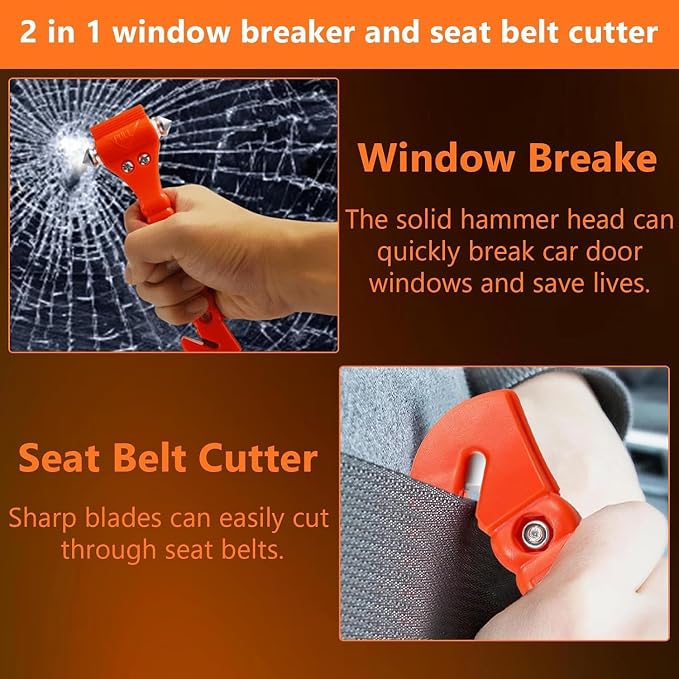 BFXM Car Window Breaker Hammer and Seat Belt Cutter 2-in-1, Emergency Escape Tool, Safety Glass Breaker, Automotive Safety Essentials and Accessories, 10 Packs