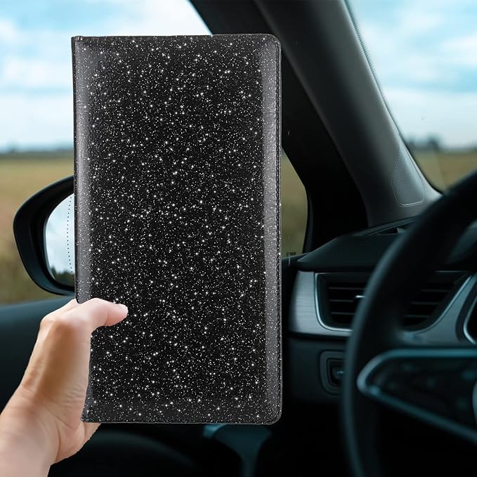 Car Registration and Insurance Holder, Bling Premium Pu Leather Vehicle Glove Box Organizer, Prefect Leather License Registration Holder for Driver License, Cards & Essential Documents (Black)