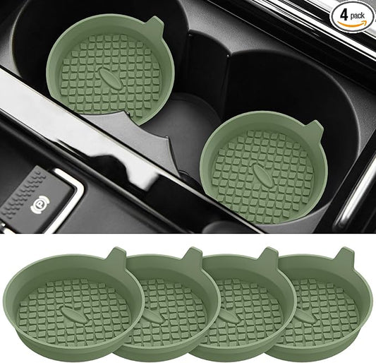 ME.FAN Car Cup Holder Coasters [4 Pack] Silicone Cups Mats, Automotive Universal Non-Slip Recessed Interior Accessories Olive Green