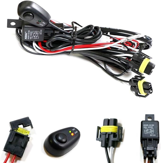 iJDMTOY H11/H8 Relay Harness Wire Kit with LED Light ON/Off Switch Compatible with Automtive Driving Light, Fog Light, Off-Road Lighting, etc